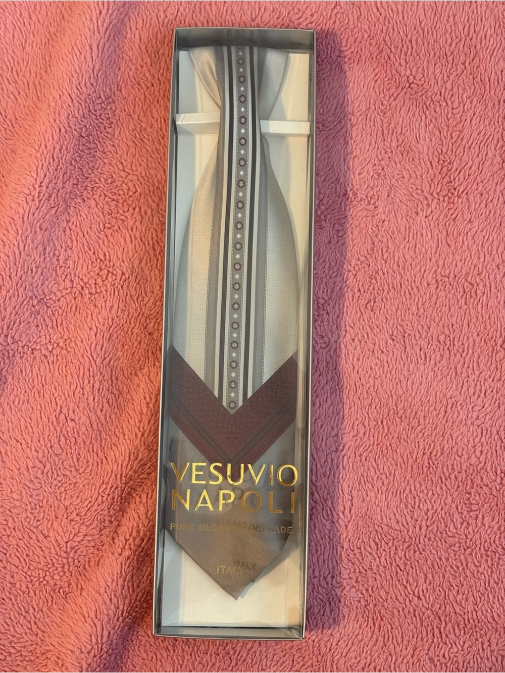 Vesuvio Napoli Cream and Brown Silk Tie